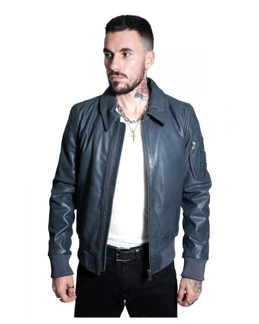 Infinity Leather Blue A2 Cowhide Bomber Jacket-Oslo for men