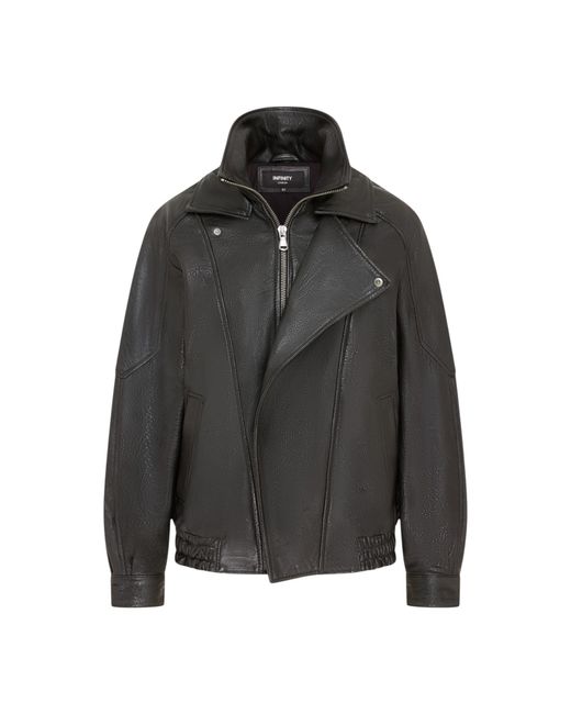 Infinity Leather Black Lamb Big Bomber Biker Blouson Oversized Jacket