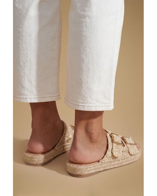 Oasis Natural Eva Embroidered Espadrille Buckle Detail Flat Sandals