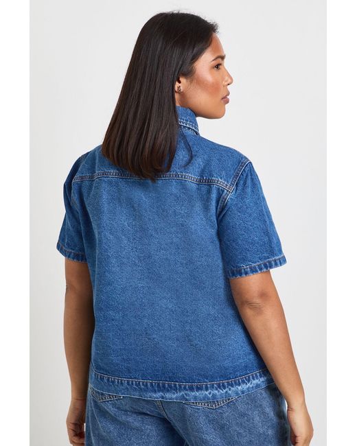 Boohoo Blue Plus Denim Pocket Boxy Shirt