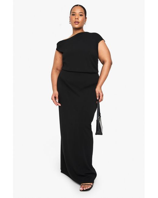 Boohoo Black Plus Rouched Asymmetric Maxi Dress