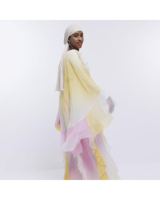 River Island White Maxi Dress Yellow Tye Dye Ruffle Print