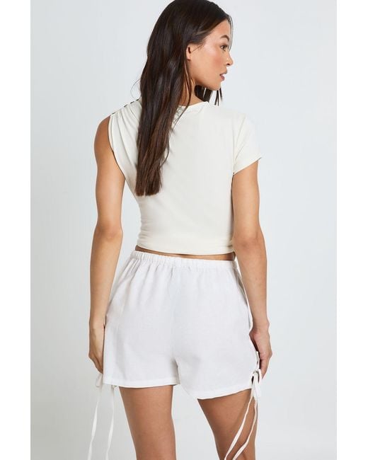 Boohoo White Tall Linen Look Tie Side Shorts