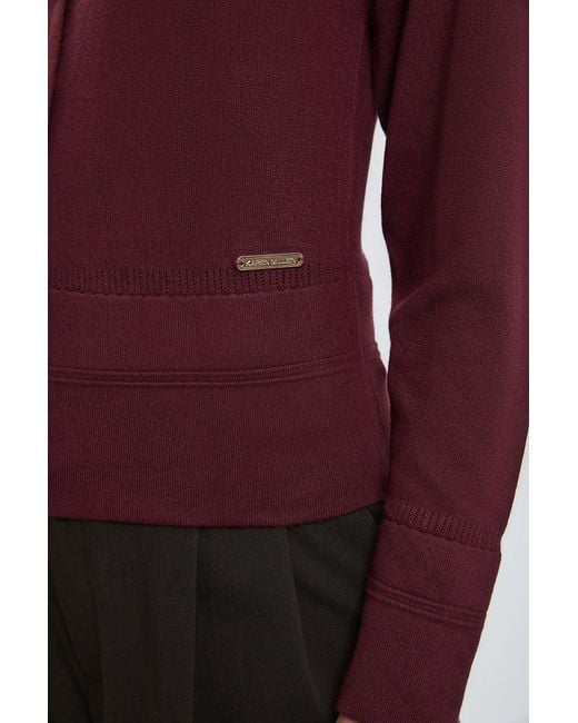 Karen Millen Purple Forever Viscose Blend Knitted Stitch Detail Balloon Sleeve Cardigan