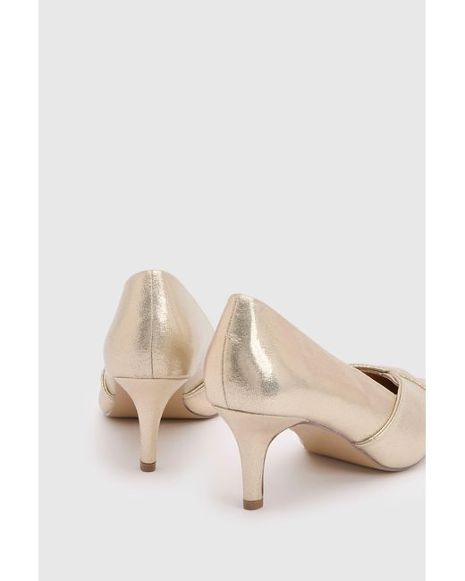 Wallis Natural Wide Fit Delina Metallic Textile Twist Front Kitten Heel Comfort Sock Court Shoes