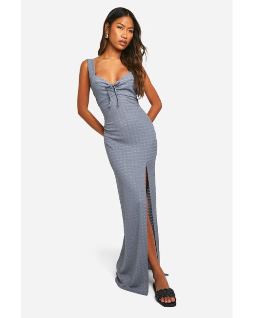Boohoo Textured Milkmaid Maxi Dress in Blue | Lyst UK Boohoo Textured Milkmaid Maxi Dress in Blue | Lyst UK