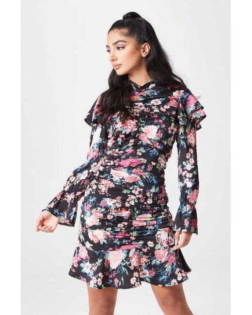 Urban Bliss Black Pattern Ingrid Floral Centre Ruched Dress