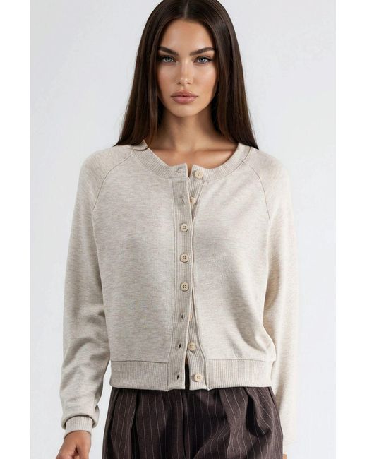Busem White Crew Neck Buttoned Cardigan