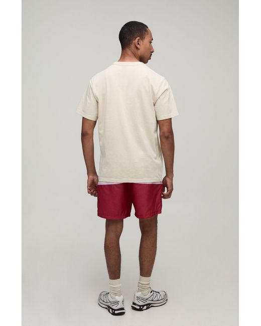 BoohooMAN Pink Relaxed Fit Stripe Panel Short Length Nylon Shorts for men