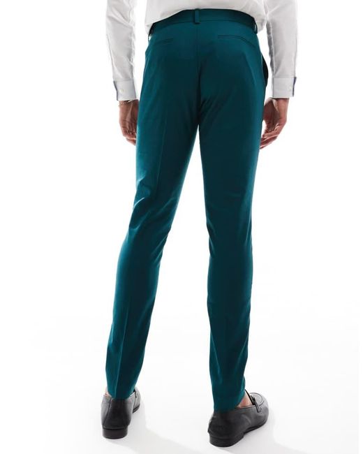 ASOS Blue Skinny With Linen Suit Trouser for men