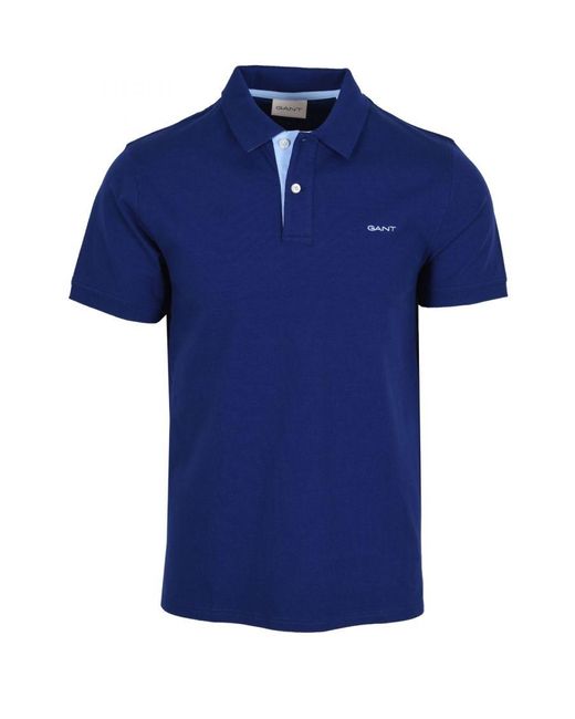 Gant Blue Contrast Collar Ss Polo Shirt Rich Navy for men