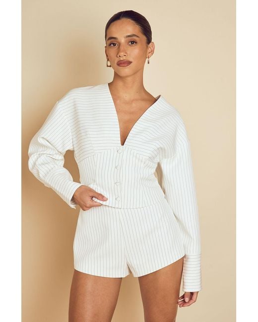MissPap Natural Pinstripe Tailored High Waist Short