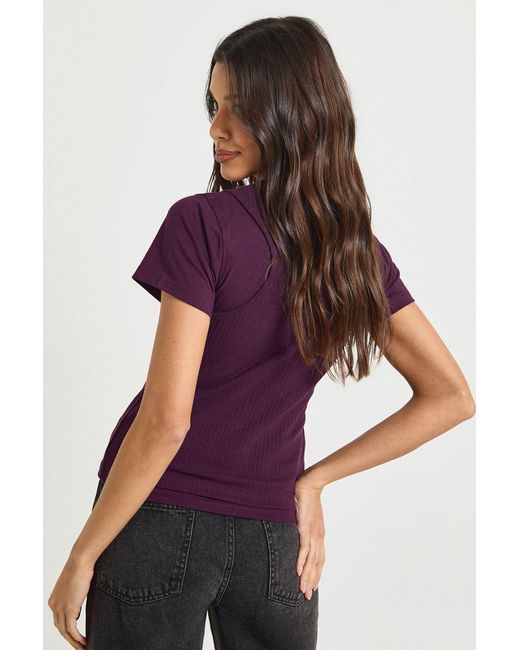 Boohoo Purple Rib Double Layer Racer Cap Sleeve Top