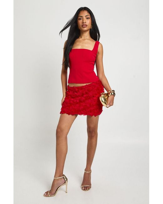 Boohoo Red Crepe Rose Mini Skirt