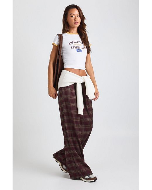 Boohoo Red Tall Check Drawcord Waist Wide Leg Trousers