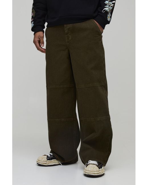 BoohooMAN Black Baggy Fit Herringbone Twill Trousers for men