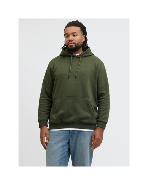 Jack & Jones Green Big Size Pullover Hoodie Relaxed Fit for men