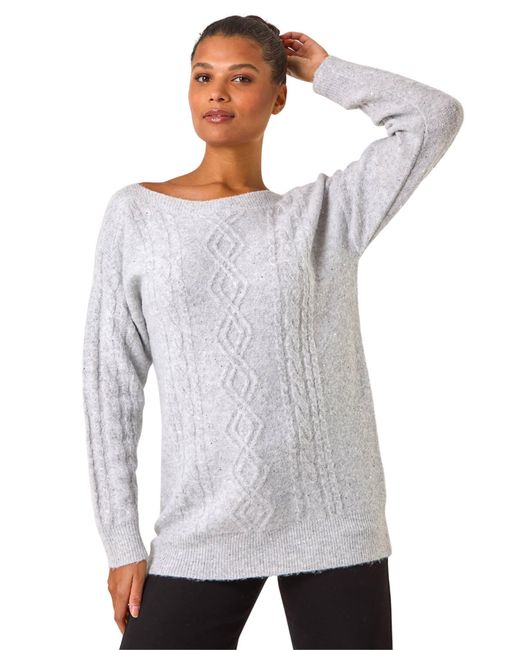 Roman White Sequin Cable Knit Jumper