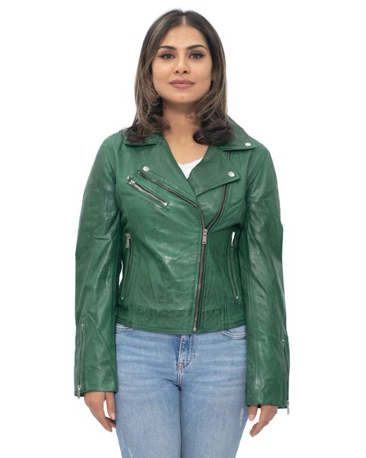 Infinity Leather Green Classic Biker Brando Jacket-Baku