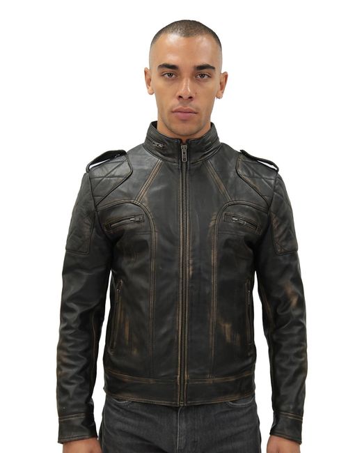 Infinity Leather Black Vintage Racing Biker Jacket-Brooklyn for men