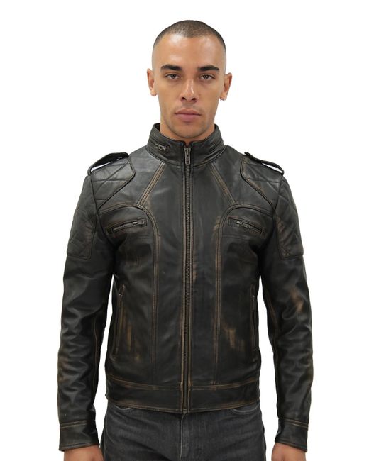 Infinity Leather Black Vintage Racing Biker Jacket-Brooklyn for men