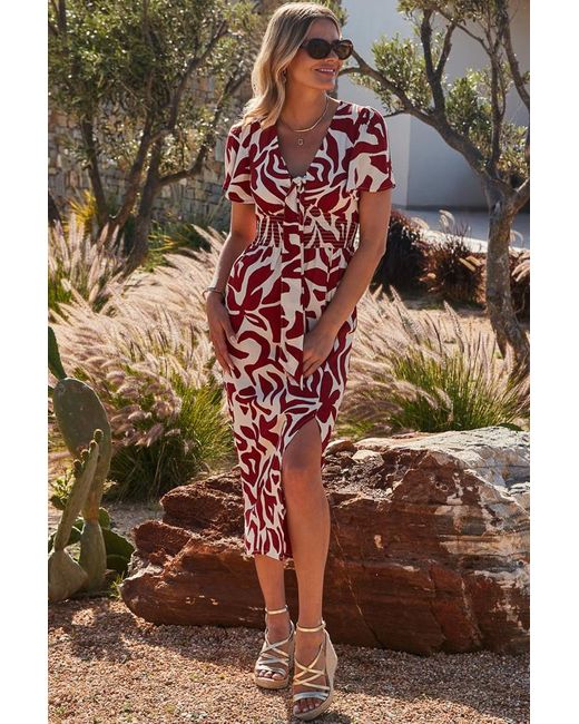 Sosandar Brown Floral Print Angel Sleeve Midi Dress
