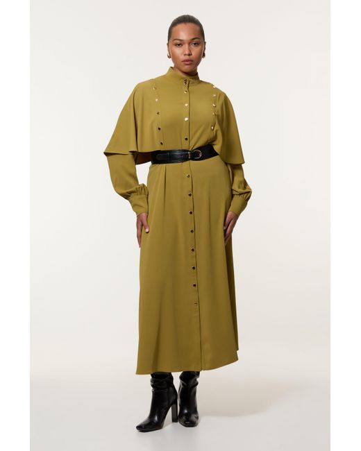 Karen Millen Green Plus Size Studded Crepe Cape Sleeve Woven Midaxi Dress
