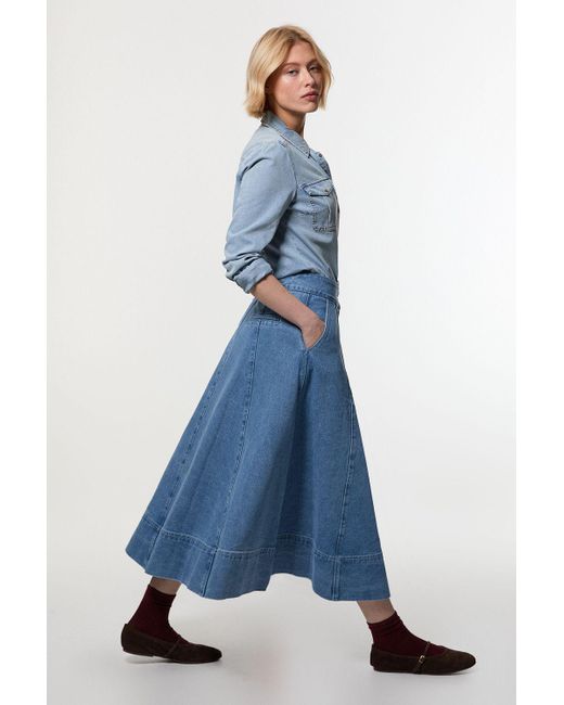 Lydia Millen Karen Millen Denim Karen Millen Petite Denim High Waist Full  Midi Skirt In Blue Lyst UK