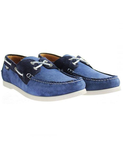 Hackett Blue Boat Shoes Leather for men