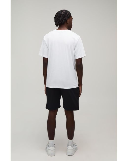 BoohooMAN White Regular Fit Script Print T-Shirt & Short Set for men