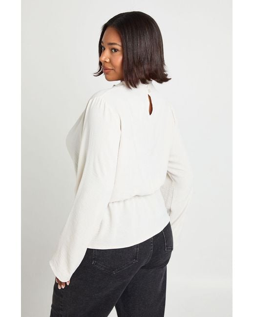 Boohoo White Plus Drape Knot Front Long Sleeve Cowl Blouse