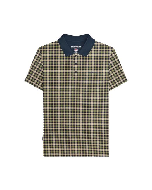 Lambretta Green Aw25 Checked Polo Shirt Cotton for men