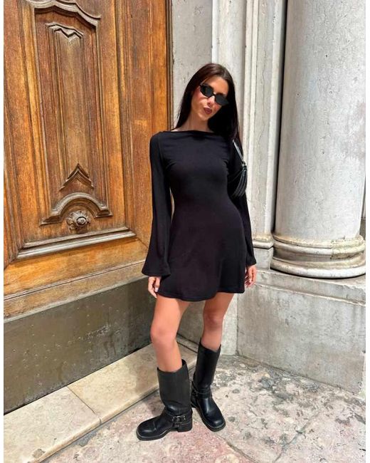 Labelrail Black X Barbara Ines Relaxed Knit Fluted Sleeve Mini Dress