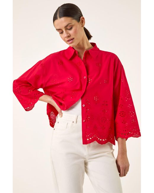 Roman Red Broderie Hem Buttoned Shirt