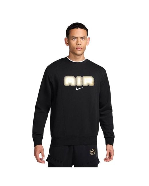 Nike Black Air Crew Neck Fleece Sweatshirt Cotton for men