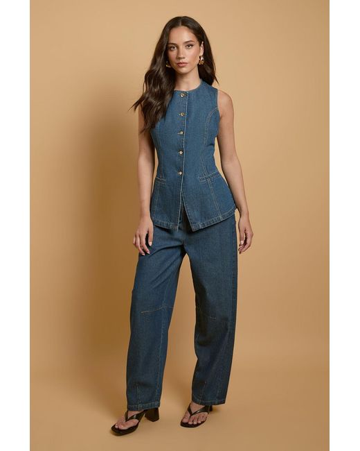 Oasis Blue Scallop Pocket Barrel Leg Jean