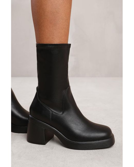 Where's That From Black Wheres 'Della' Mid Calf Boot With Chunky Heel