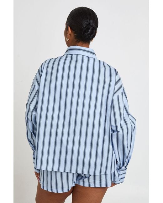 Boohoo Blue Plus Stripe Oversized Shirt