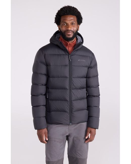 Mountain Warehouse Blue 'Stratus' Extreme Down Jacket Water Resistant Hooded Puffer Winter Coat Fabric for men