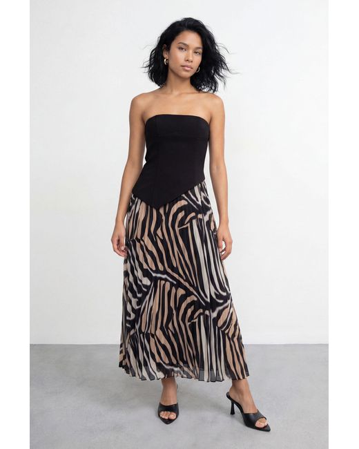 Warehouse White Bandeau Bodice Pleated Chiffon Midi Dress