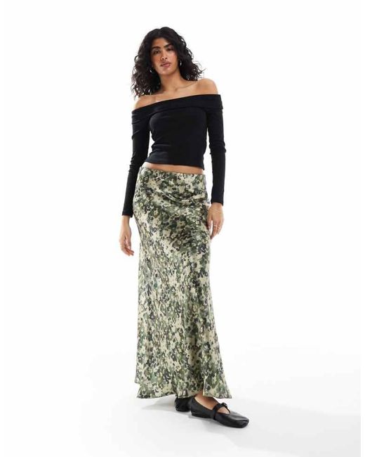 Threadbare Green Satin Maxi Skirt