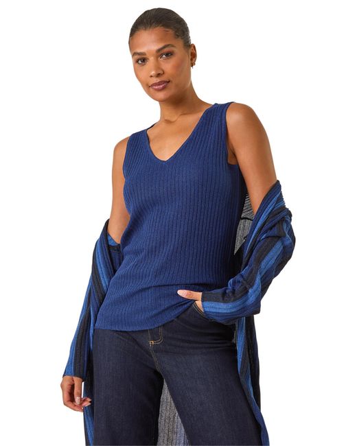 Roman Blue Stripe Ribbed Knit Vest