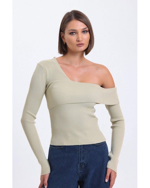 Hiccup Natural One Shoulder Asymmetrical Sweater