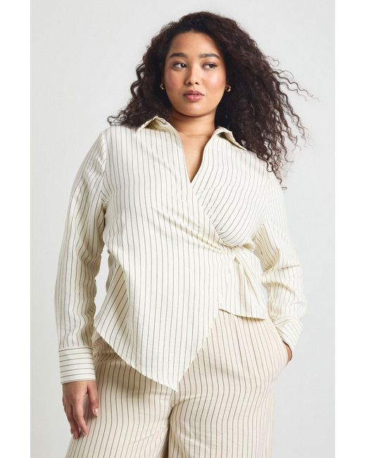 Boohoo White Plus Stripe Peach Wrap Shirt
