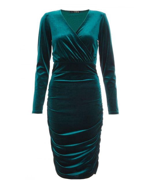 Quiz Green Velvet Wrap Midi Dress