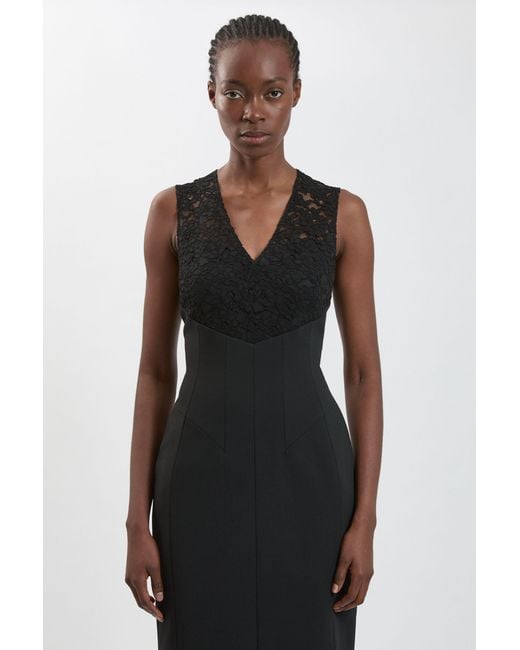 Karen Millen Black Compact Stretch Lace Detail Midi Dress