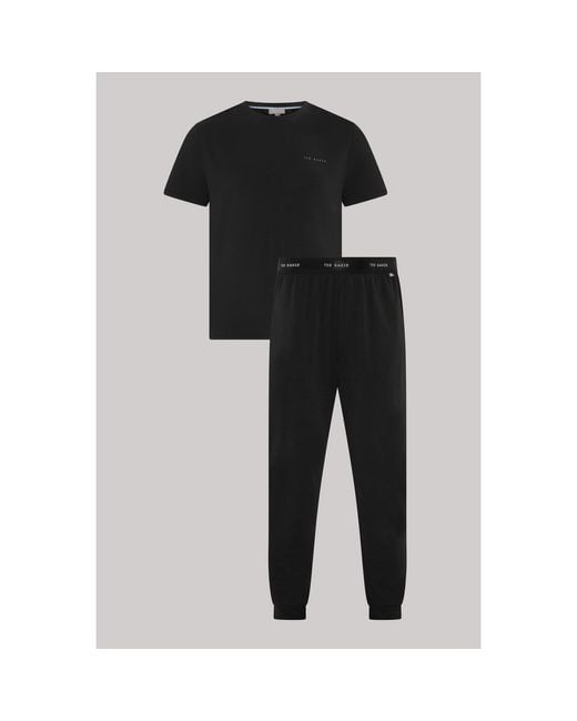 Ted Baker Black Solid Patterned Short Sleeve Pyjama Set for men