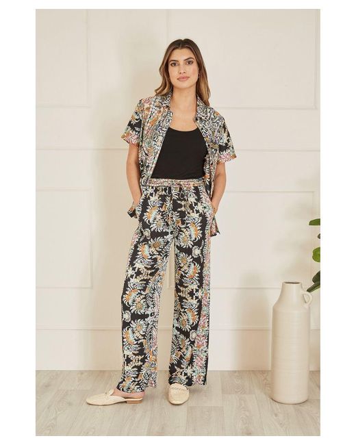 Yumi' Natural Paisley Print Relaxed Fit Trousers Viscose