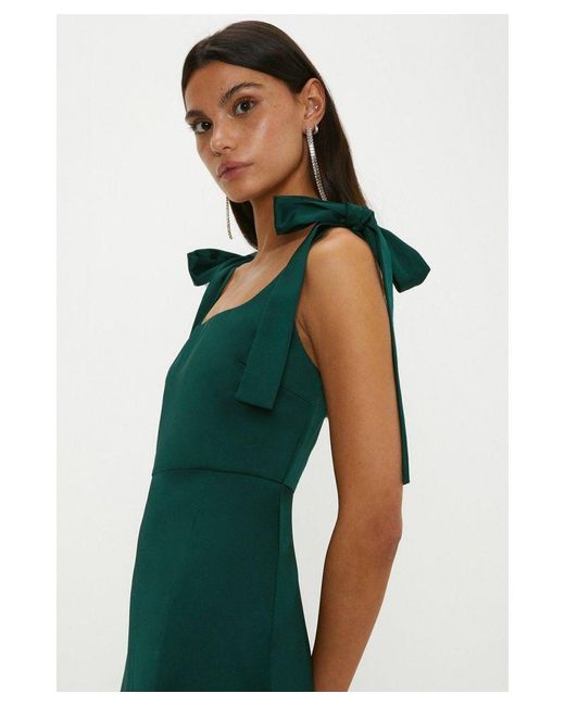 Oasis Green Satin Tie Shoulder Midi Bridesmaids Dress