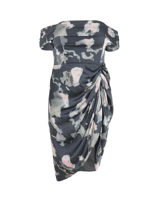 Quiz Gray Curve Marble Print Bardot Midi Dress